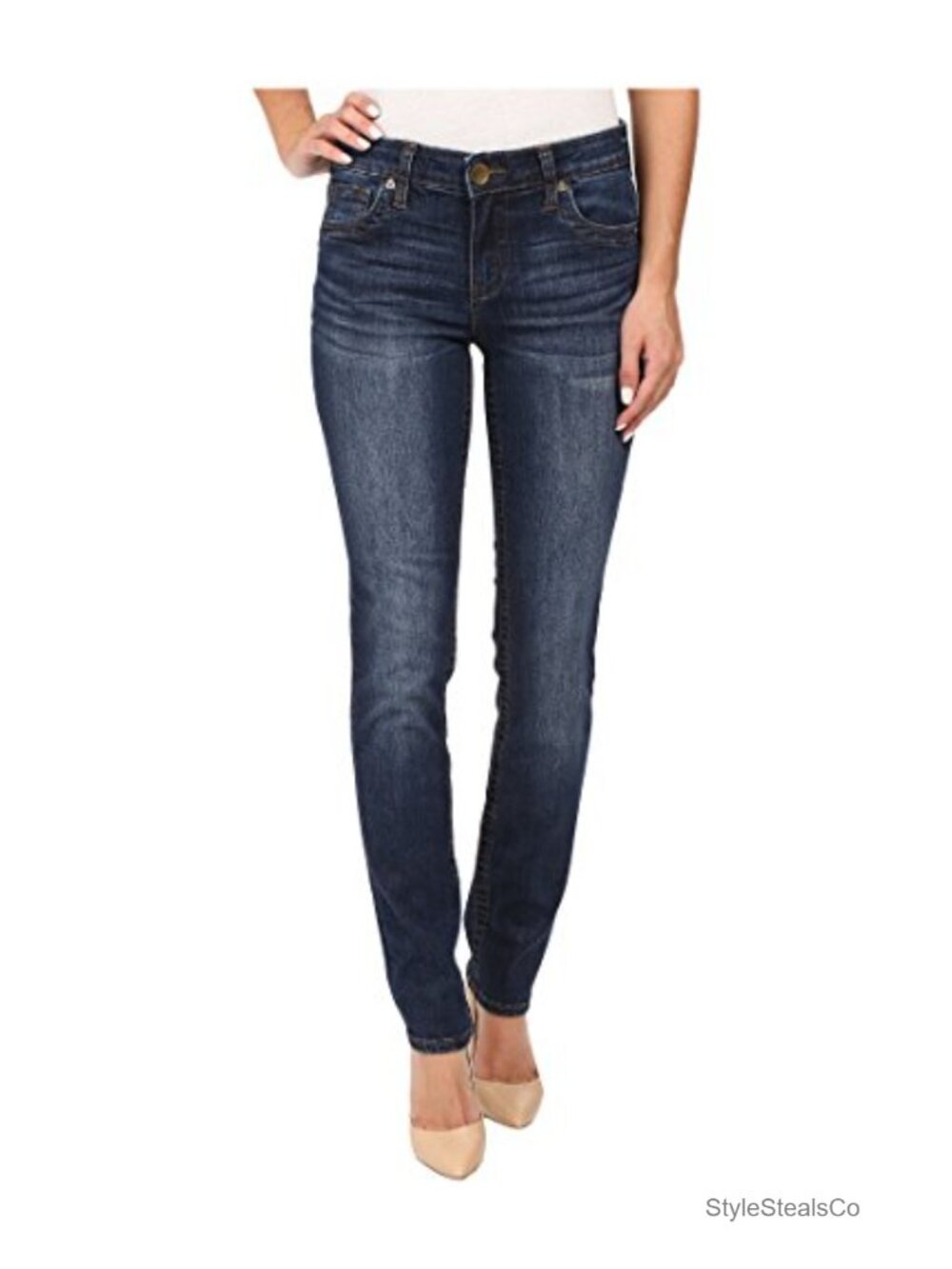 High Rise Straight Leg Jeans Raw Hem Five Pocket Denim